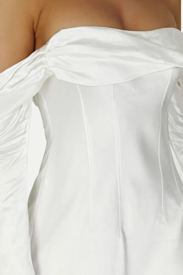 Meshki Mini Dresses Giselle Off Shoulder Satin Mini Dress 8211 White White 8211 Women