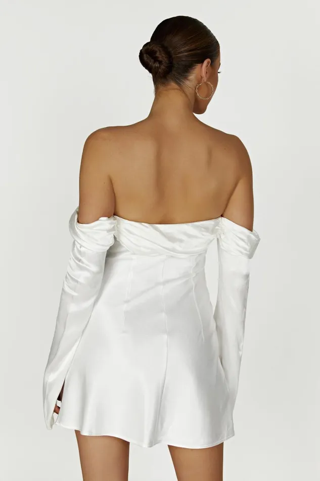 Meshki Mini Dresses Giselle Off Shoulder Satin Mini Dress 8211 White White 8211 Women