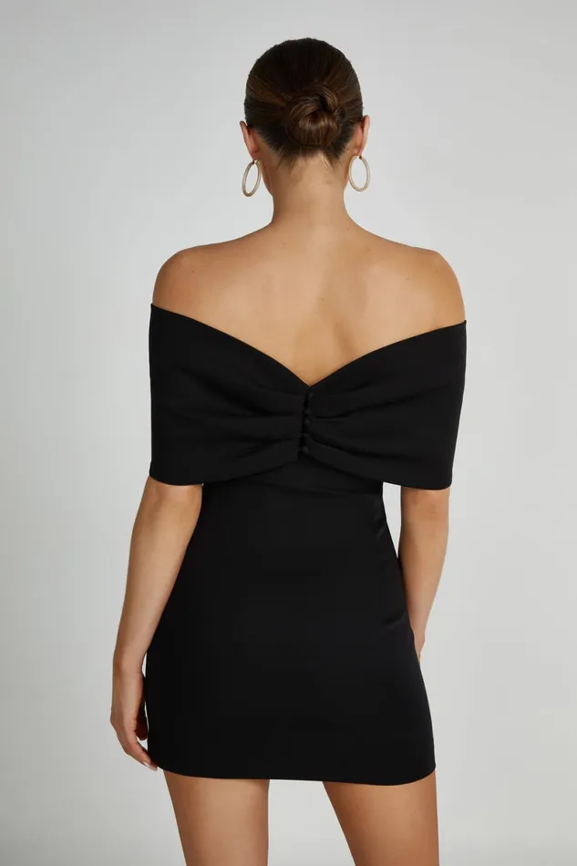 Meshki Mini Dresses Gwyneth Off Shoulder Bow Mini Dress 8211 Black Black 8211 Women