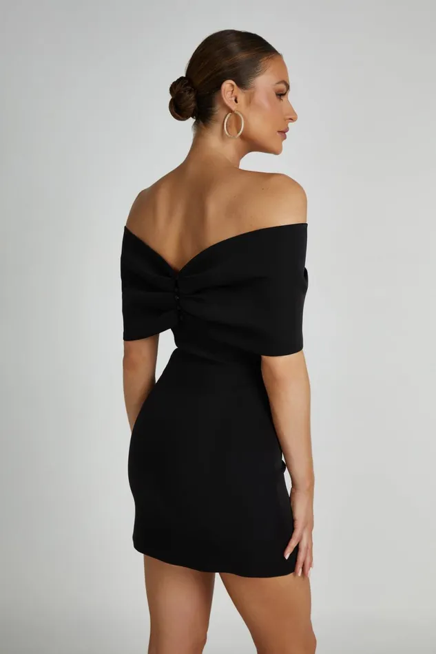 Meshki Mini Dresses Gwyneth Off Shoulder Bow Mini Dress 8211 Black Black 8211 Women