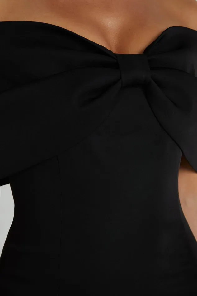 Meshki Mini Dresses Gwyneth Off Shoulder Bow Mini Dress 8211 Black Black 8211 Women