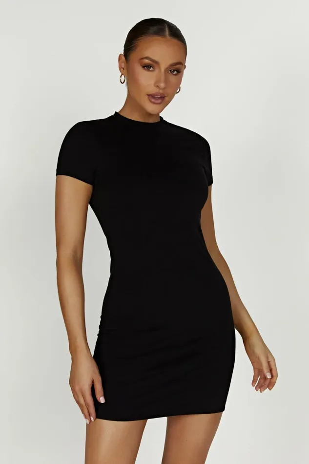 Meshki Mini Dresses Halston Short Sleeve Mini Dress 8211 Black Black 8211 Women
