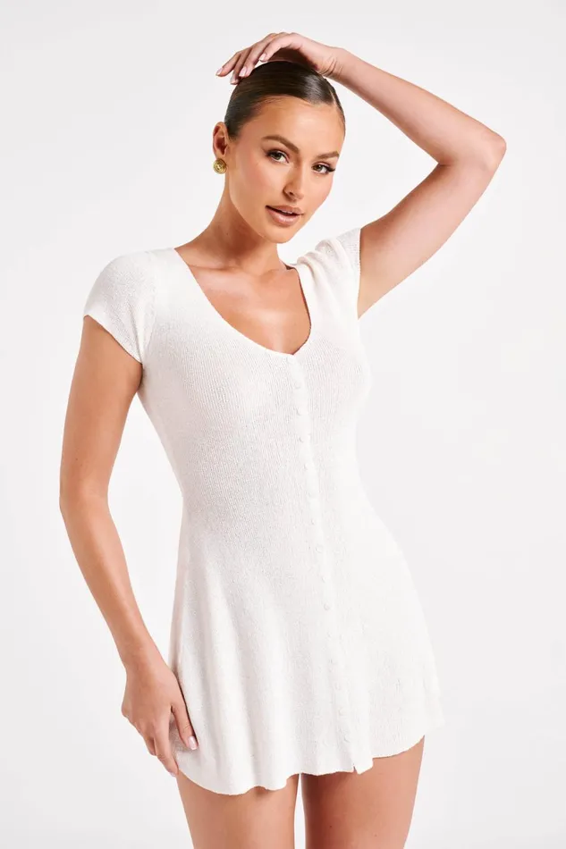 Meshki Mini Dresses Paula Buttoned Knit Mini Dress 8211 White White 8211 Women