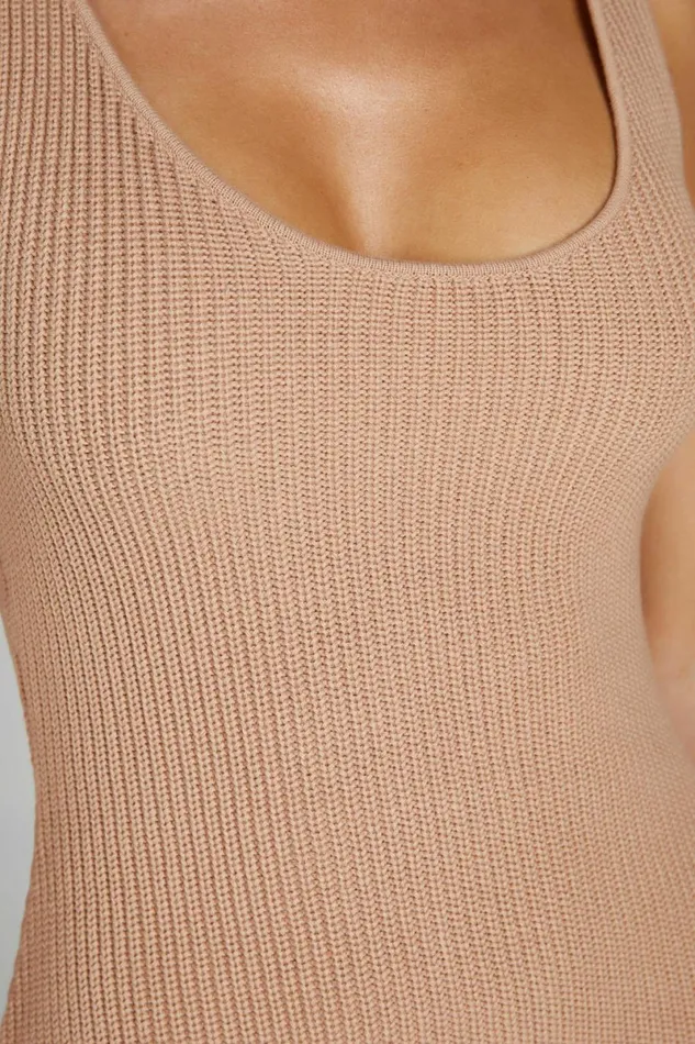 Meshki Mini Dresses Pauline Open Back Knit Mini Dress 8211 Taupe Taupe 8211 Women