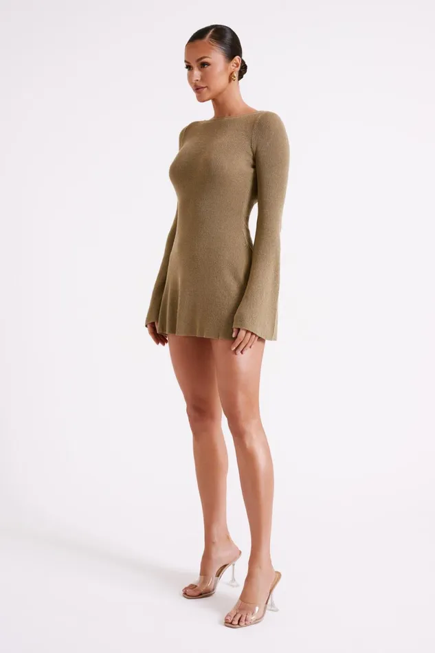 Meshki Mini Dresses Zahra Long Sleeve Open Back Mini Knit Dress 8211 Olive Olive 8211 Women