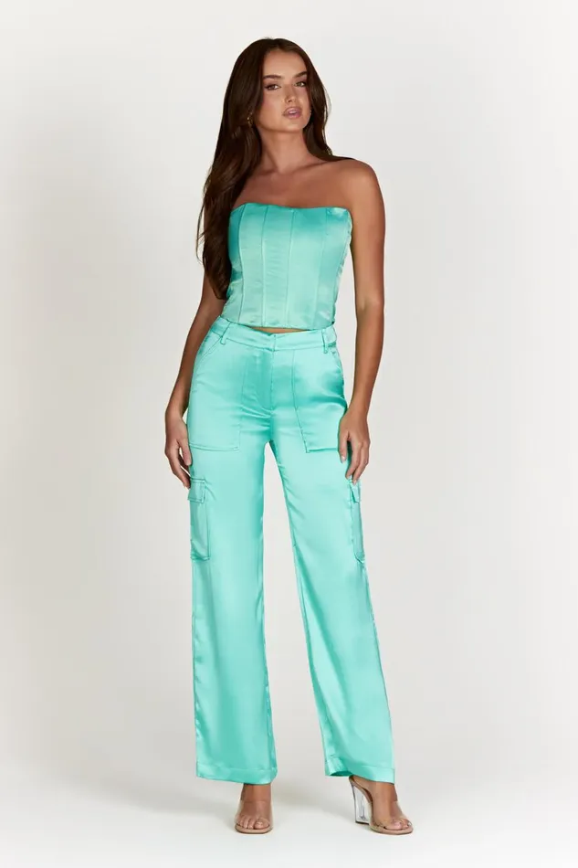 Meshki Pants Amaya Satin Cargo Pant 8211 Mint Mint 8211 Women Meshki Pants Amaya Satin Cargo Pant 8211 Mint Mint 8211 Women