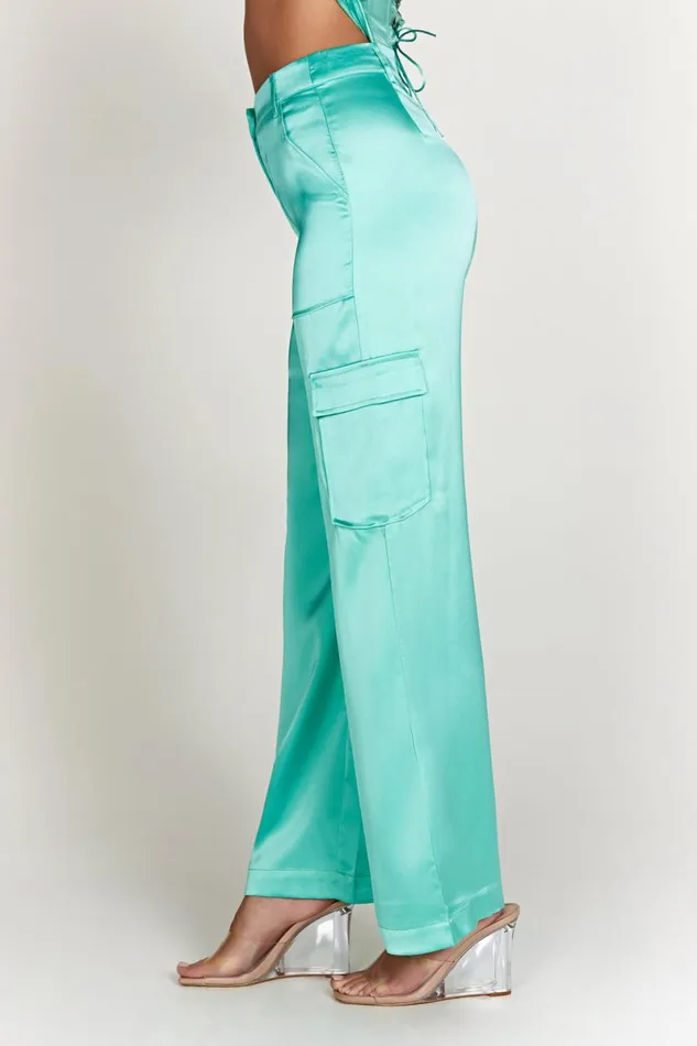 Meshki Pants Amaya Satin Cargo Pant 8211 Mint Mint 8211 Women Meshki Pants Amaya Satin Cargo Pant 8211 Mint Mint 8211 Women