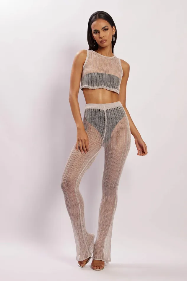 Meshki Pants Mandy Knit Flare Trousers 8211 Grey Grey 8211 Women