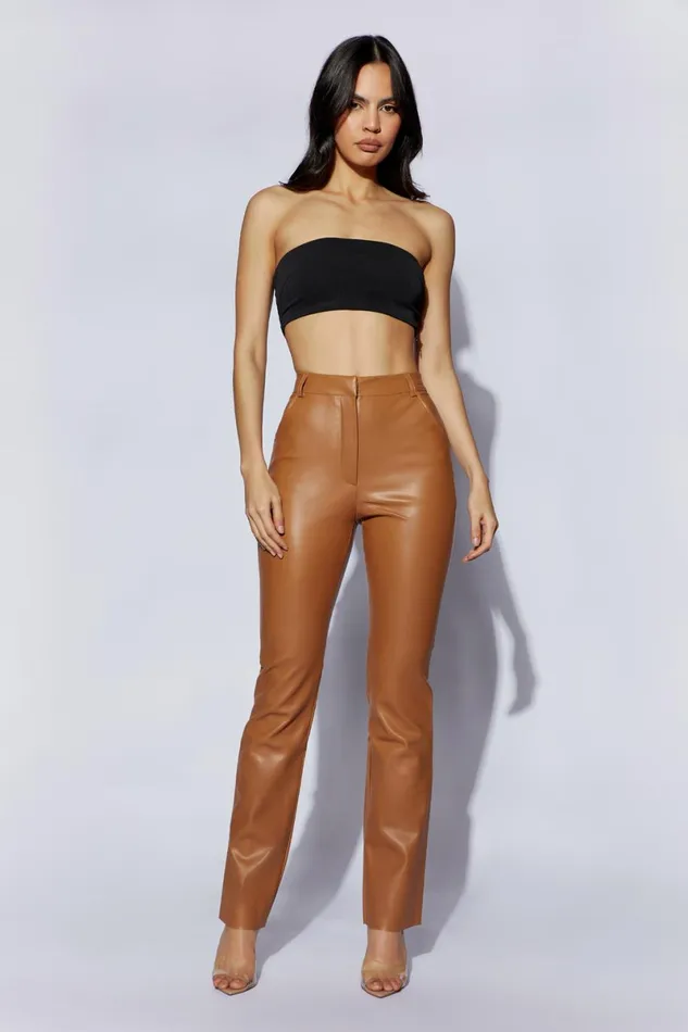 Meshki Pants Tyra Straight Leg Faux Leather Pants 8211 Dark Tan Darktan 8211 Women Meshki Pants Tyra Straight Leg Faux Leather Pants 8211 Dark Tan Darktan 8211 Women