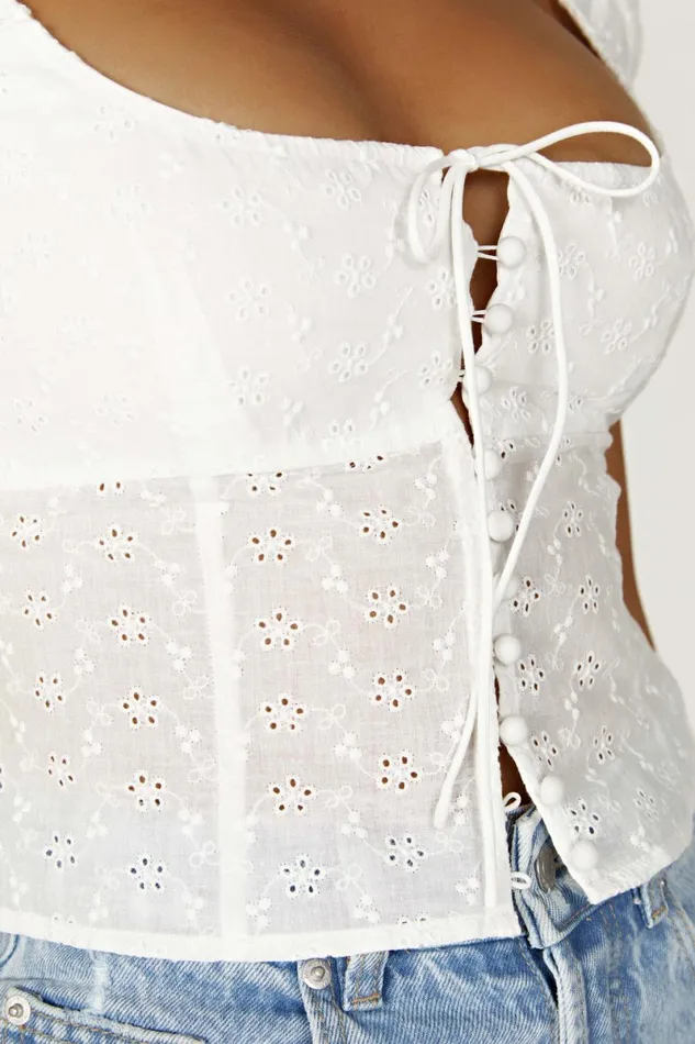 Meshki Short Sleeve Tops Cressida Cotton Anglaise Puff Sleeve Top 8211 White White 8211 Women