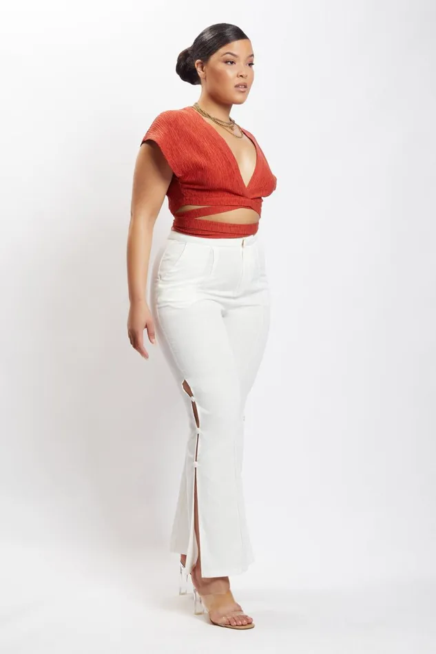 Meshki Short Sleeve Tops Rosa Crinkle Satin Crop Top 8211 Burnt Orange Burntorange 8211 Women Meshki Short Sleeve Tops Rosa Crinkle Satin Crop Top 8211 Burnt Orange Burntorange 8211 Women