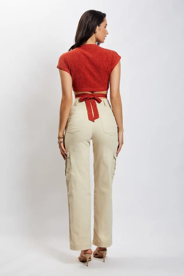 Meshki Short Sleeve Tops Rosa Crinkle Satin Crop Top 8211 Burnt Orange Burntorange 8211 Women Meshki Short Sleeve Tops Rosa Crinkle Satin Crop Top 8211 Burnt Orange Burntorange 8211 Women
