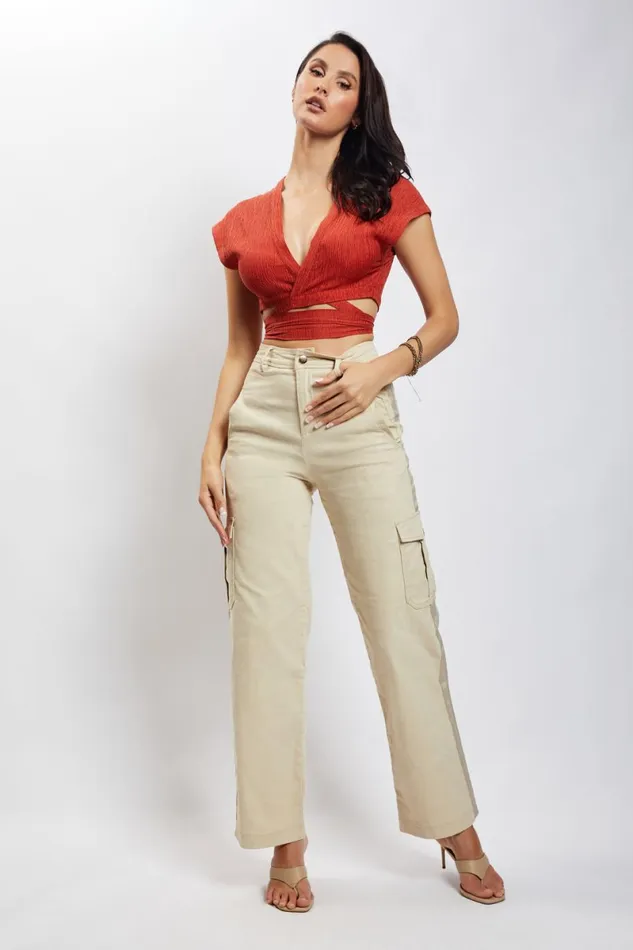 Meshki Short Sleeve Tops Rosa Crinkle Satin Crop Top 8211 Burnt Orange Burntorange 8211 Women Meshki Short Sleeve Tops Rosa Crinkle Satin Crop Top 8211 Burnt Orange Burntorange 8211 Women