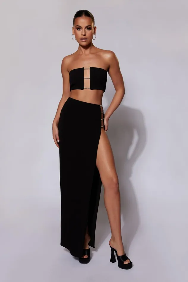 Meshki Skirts Anastasia Diamante Rope Maxi Skirt With Split 8211 Black Black 8211 Women