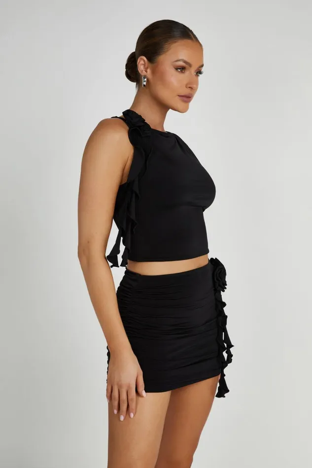 Meshki Skirts Brydee Ruched Rose Mini Skirt 8211 Black Black 8211 Women