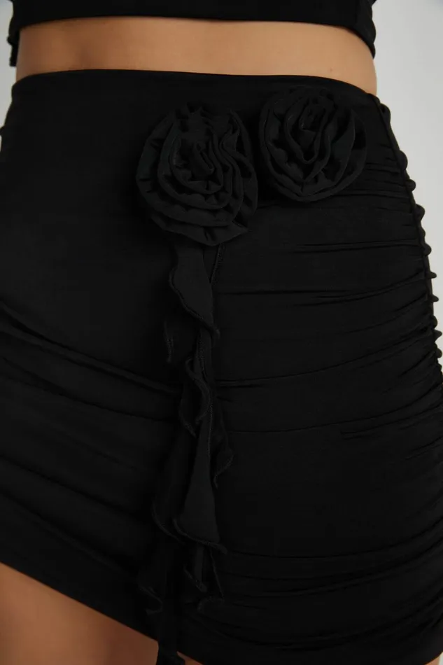 Meshki Skirts Brydee Ruched Rose Mini Skirt 8211 Black Black 8211 Women