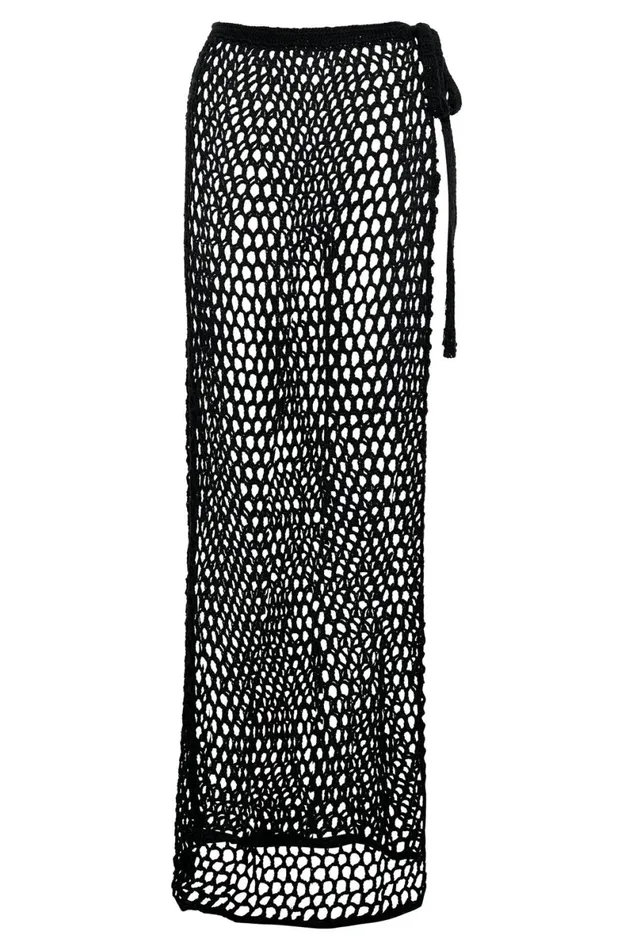 Meshki Skirts Hallie Tie Up Crochet Maxi Skirt 8211 Black Black 8211 Women