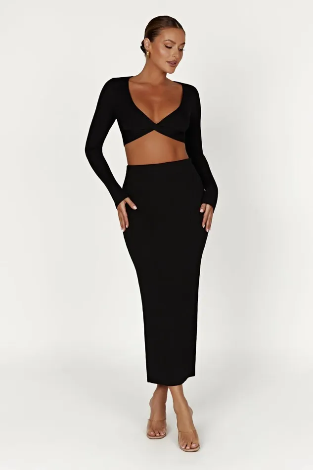 Meshki Skirts Kaesha Split Maxi Knitted Skirt 8211 Black Black 8211 Women Meshki Skirts Kaesha Split Maxi Knitted Skirt 8211 Black Black 8211 Women