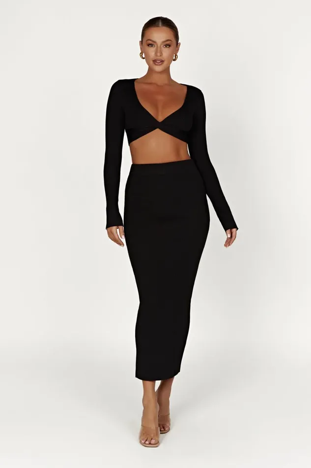Meshki Skirts Kaesha Split Maxi Knitted Skirt 8211 Black Black 8211 Women Meshki Skirts Kaesha Split Maxi Knitted Skirt 8211 Black Black 8211 Women
