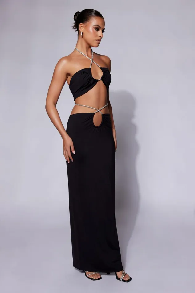 Meshki Skirts Ruby Diamante Rope Ruched Maxi Skirt 8211 Black Black 8211 Women Meshki Skirts Ruby Diamante Rope Ruched Maxi Skirt 8211 Black Black 8211 Women