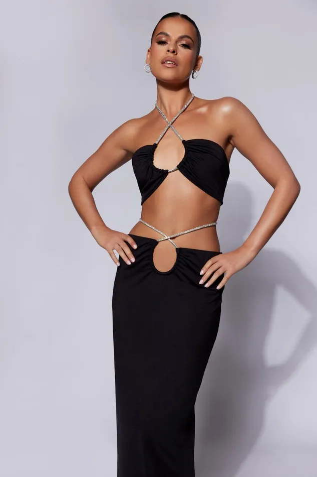 Meshki Skirts Ruby Diamante Rope Ruched Maxi Skirt 8211 Black Black 8211 Women Meshki Skirts Ruby Diamante Rope Ruched Maxi Skirt 8211 Black Black 8211 Women