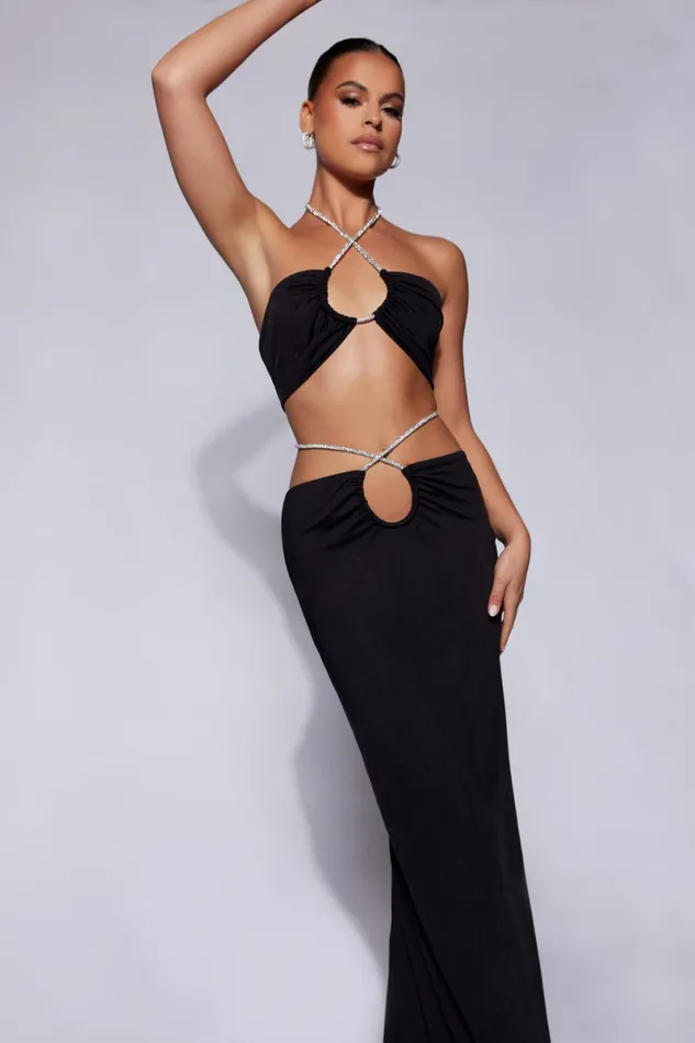 Meshki Skirts Ruby Diamante Rope Ruched Maxi Skirt 8211 Black Black 8211 Women Meshki Skirts Ruby Diamante Rope Ruched Maxi Skirt 8211 Black Black 8211 Women