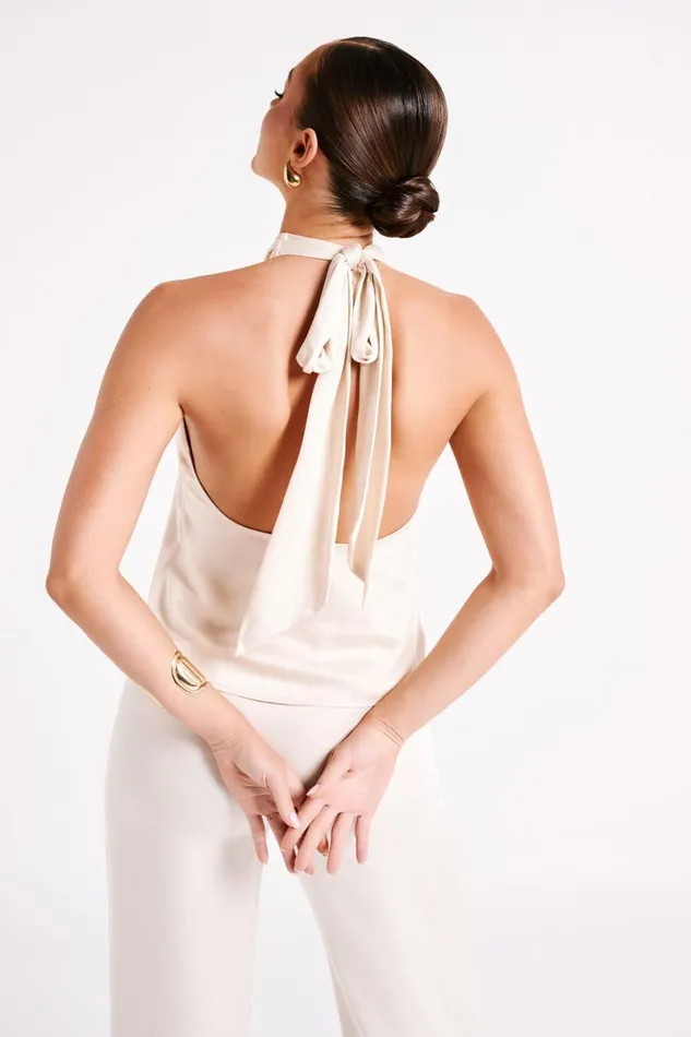 Meshki Sleeveless Tops Elisa Satin Halter Top 8211 Sand Sand 8211 Women