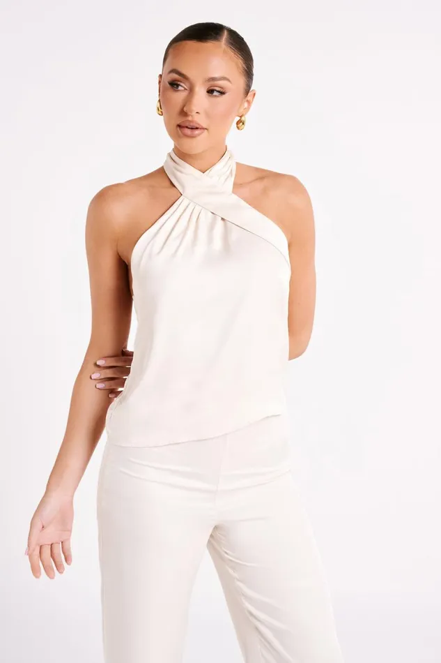 Meshki Sleeveless Tops Elisa Satin Halter Top 8211 Sand Sand 8211 Women