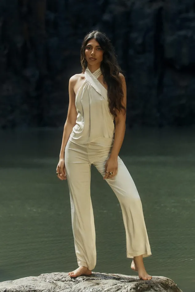 Meshki Sleeveless Tops Elisa Satin Halter Top 8211 Sand Sand 8211 Women