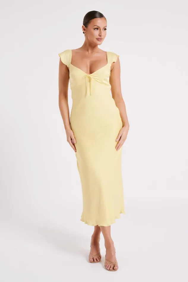 Meshki Summer Dresses Chantal Short Sleeve Satin Midi Dress 8211 Yellow Yellow 8211 Women