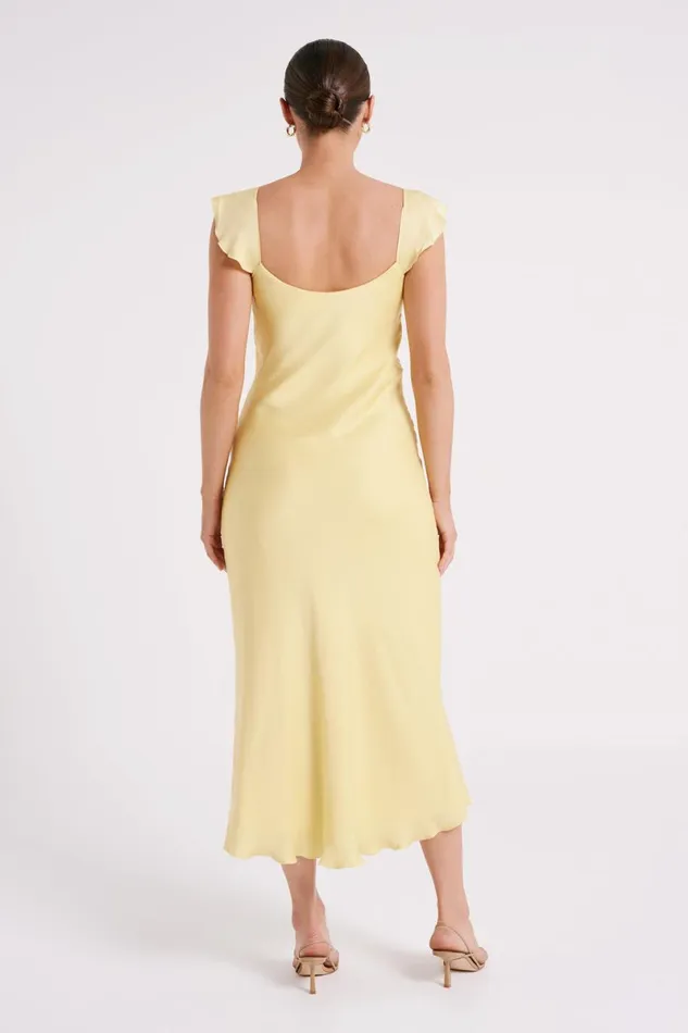 Meshki Summer Dresses Chantal Short Sleeve Satin Midi Dress 8211 Yellow Yellow 8211 Women