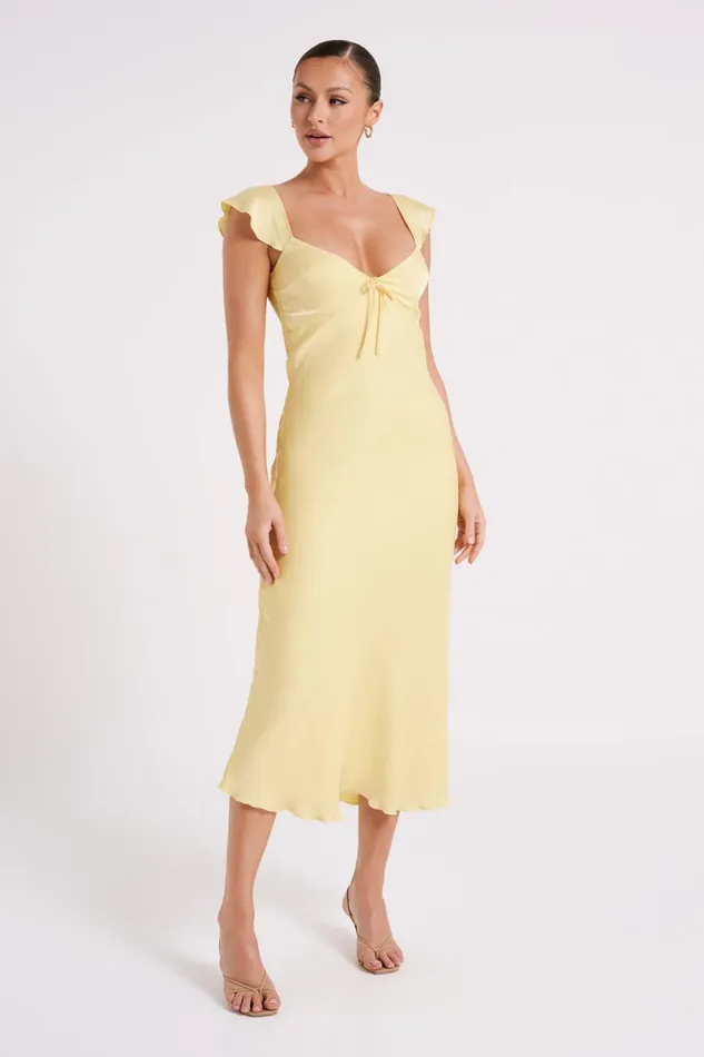 Meshki Summer Dresses Chantal Short Sleeve Satin Midi Dress 8211 Yellow Yellow 8211 Women