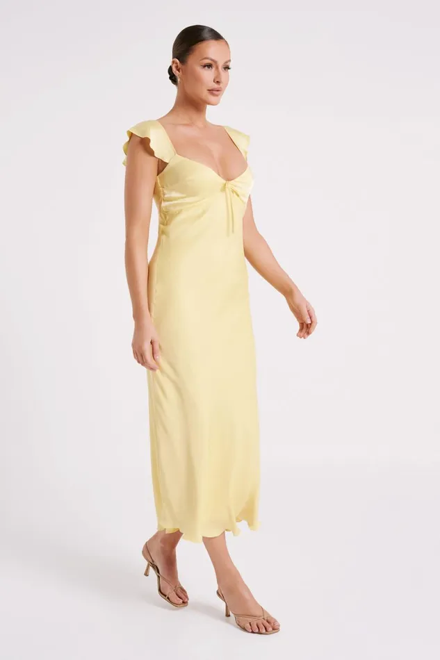 Meshki Summer Dresses Chantal Short Sleeve Satin Midi Dress 8211 Yellow Yellow 8211 Women