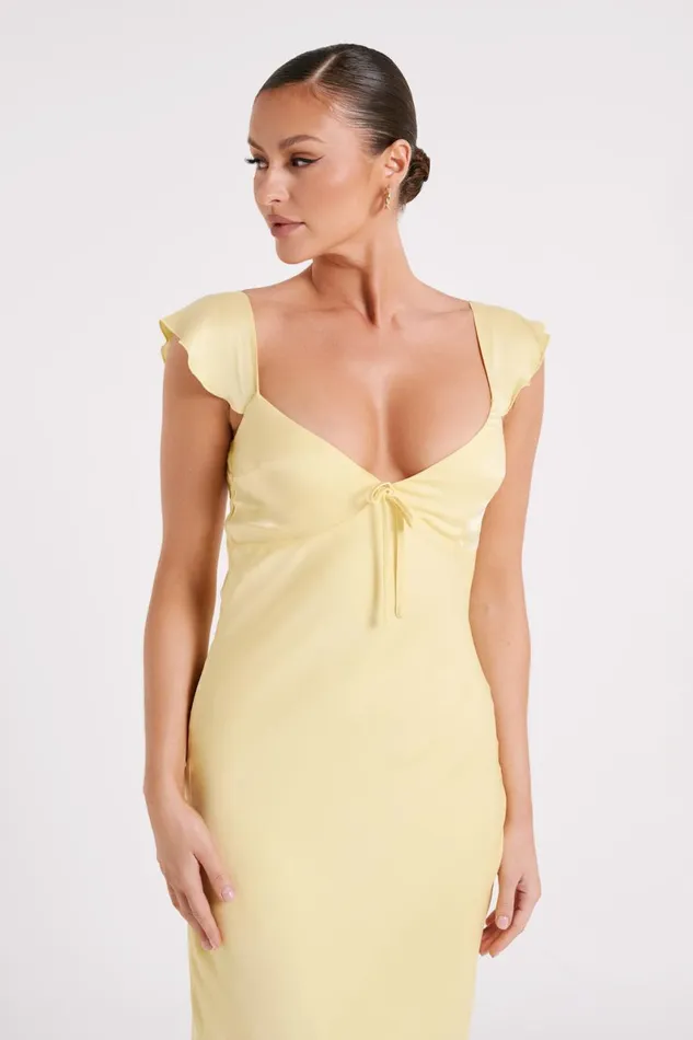 Meshki Summer Dresses Chantal Short Sleeve Satin Midi Dress 8211 Yellow Yellow 8211 Women
