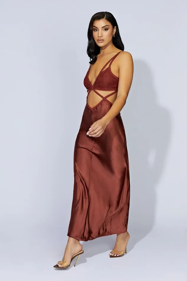 Meshki Wedding Guests Seraphine Lace Maxi Dress 8211 Cherry Chocolate Cherrychocolate 8211 Women
