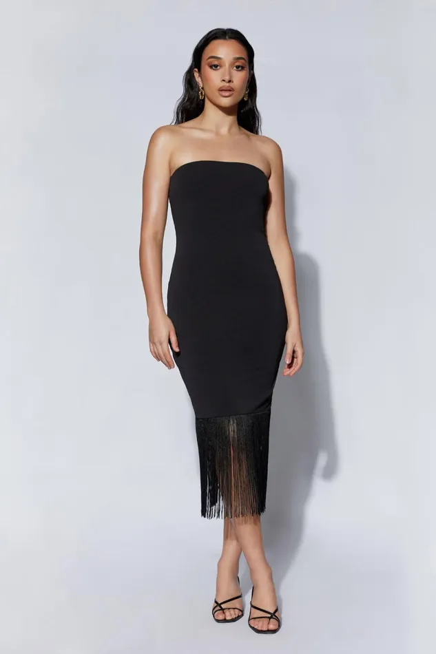Meshki Wedding Guests Zarina Strapless Fringe Dress 8211 Black Black 8211 Women