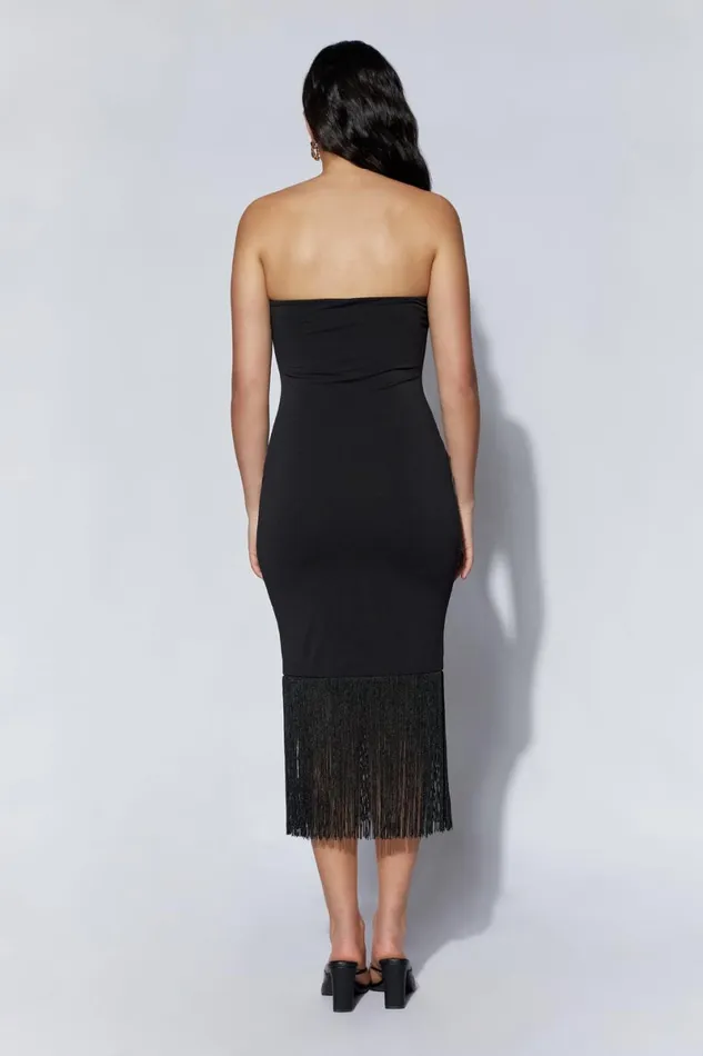 Meshki Wedding Guests Zarina Strapless Fringe Dress 8211 Black Black 8211 Women