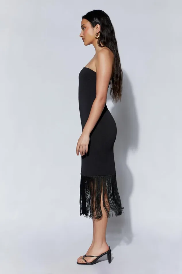 Meshki Wedding Guests Zarina Strapless Fringe Dress 8211 Black Black 8211 Women