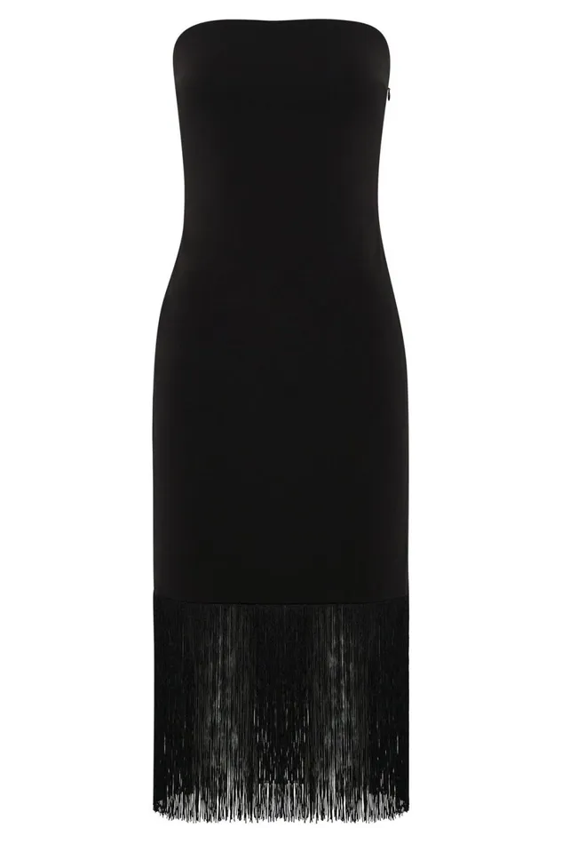 Meshki Wedding Guests Zarina Strapless Fringe Dress 8211 Black Black 8211 Women