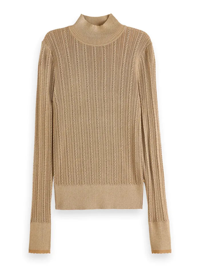 METALLIC POINTELLE FITTED PULLOVER Gold Women Scotch and Soda Sweatshirts and Hoodies METALLIC POINTELLE FITTED PULLOVER Gold Women Scotch and Soda Sweatshirts and Hoodies
