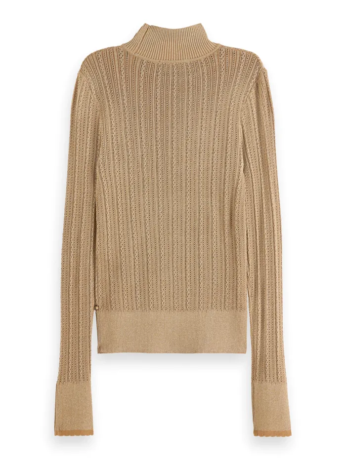 METALLIC POINTELLE FITTED PULLOVER Gold Women Scotch and Soda Sweatshirts and Hoodies METALLIC POINTELLE FITTED PULLOVER Gold Women Scotch and Soda Sweatshirts and Hoodies