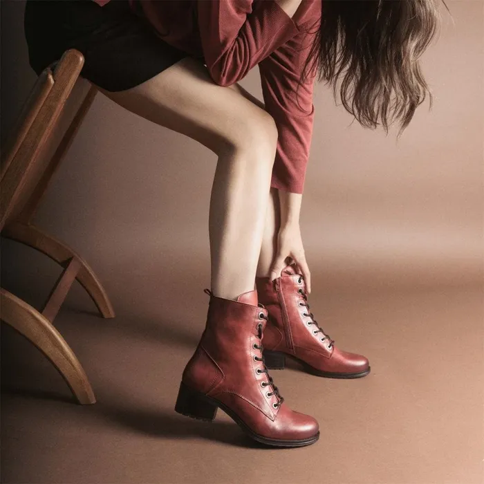MidCalf Boots Women Moda In Pelle Bezzie Dark Red Leather