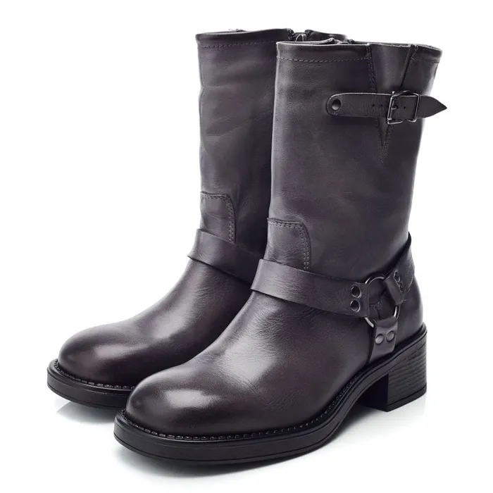 MidCalf Boots Women Moda In Pelle Brecken Grey Leather