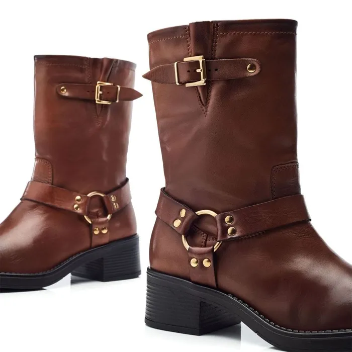 MidCalf Boots Women Moda In Pelle Brecken Tan Leather