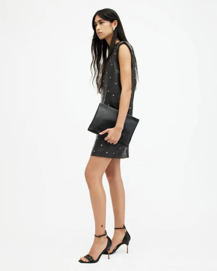 Mika Leather Heart Studded Mini Dress Black Women AllSaints Dresses