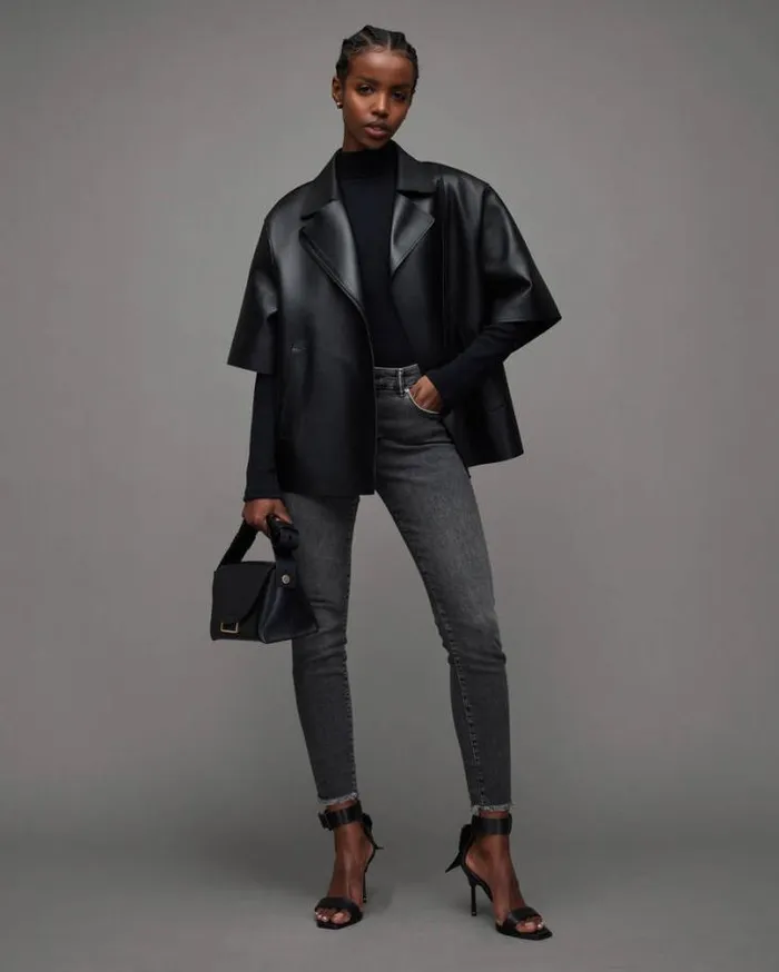 Miller MidRise Stretch Push Up Skinny Jeans Washed Black Women AllSaints Jeans