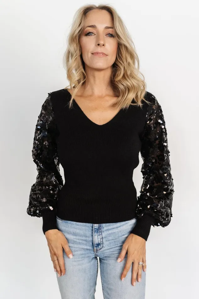Mina Sequin Sleeve Top Black Women Baltic Born Blouses Shirts