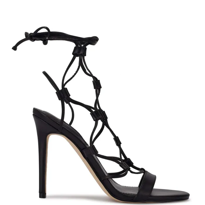 Mix Ankle Wrap Sandals Black Women Nine West High Heels
