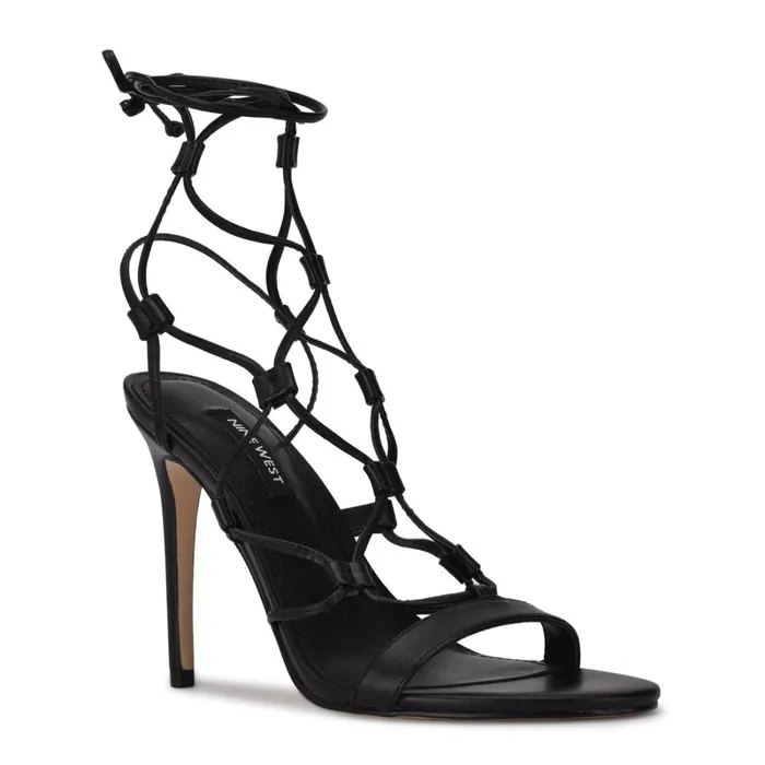 Mix Ankle Wrap Sandals Black Women Nine West High Heels Mix Ankle Wrap Sandals Black Women Nine West High Heels