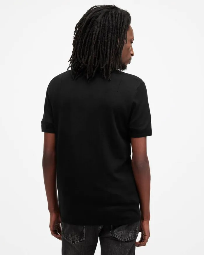 Mode Merino Short Sleeve Polo Shirt Black Men AllSaints Sweaters